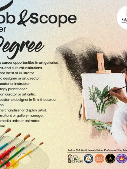 A diploma from Kalabhumi opens doors to many career paths. This graphic outlines the diverse job opportunities available to our graduates, from freelance artist and graphic designer to gallery manager and art educator.