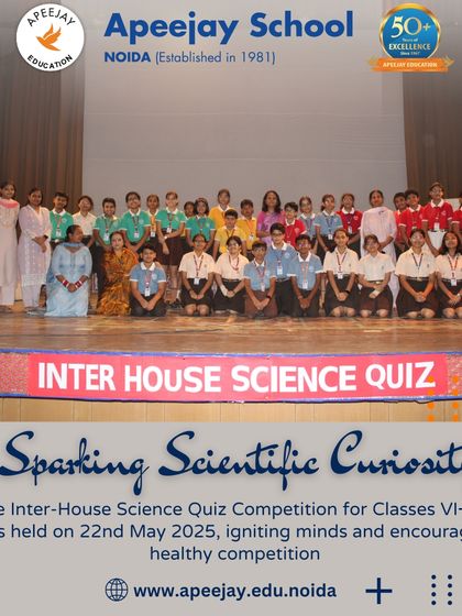 The Inter-House Science Quiz for Classes VI-VIII was held to ignite minds and encourage healthy competition. This group photo captures the proud participants and winners of the event.