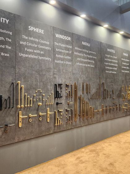 Our collection boards at IndiaWood, where we name and describe the inspiration behind each design family, from the geometric Sphere to the Art Deco-influenced Natali.