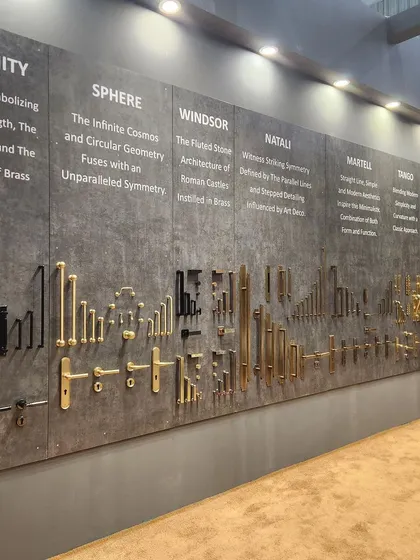 Our collection boards at IndiaWood, where we name and describe the inspiration behind each design family, from the geometric Sphere to the Art Deco-influenced Natali.