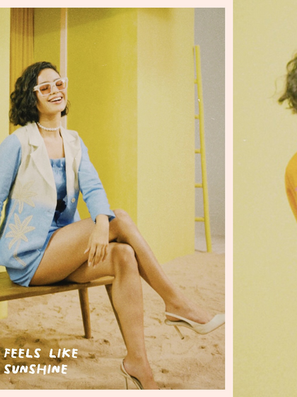 A candid-style shot for Boho-Chic, capturing a joyful moment that aligns with the brand's sunny aesthetic.