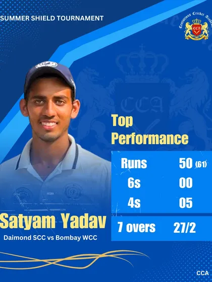 A true all-rounder contributes with both bat and ball. Satyam Yadav's solid half-century and two crucial wickets in the MCA Summer Shield Tournament highlight the complete cricketer we aim to develop.