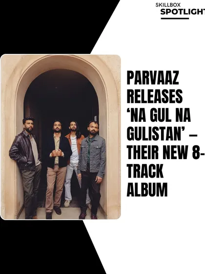 A promotional graphic announcing the release of Parvaaz's new 8-track album, highlighting their sonic journey.