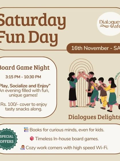 Our "Saturday Fun Day" poster, highlighting the weekly board game night as a key event for socializing and enjoyment.