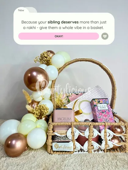 A gift should be an experience. This Rakhi, I designed custom hampers that are a whole vibe in a basket, combining thoughtful gifts with my signature balloon artistry to make your sibling feel truly special.