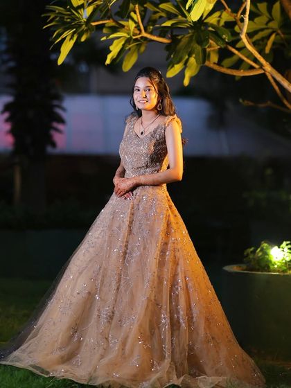 A classic portrait in a garden setting.