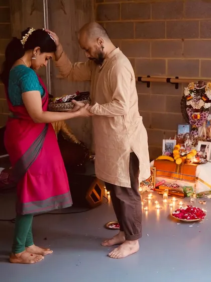A moment of receiving blessings from my teacher, Mavin Khoo. The Guru-Shishya Parampara, the lineage of teacher and student, is the foundation of my practice. This tradition of learning and mentorship is what I strive to pass on to my own students.