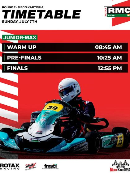 The Sunday race day schedule for the Junior Max class at Round 2.