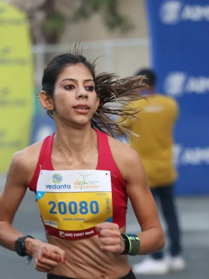 Another shot from the Vedanta Delhi Half Marathon, showing the focus and drive that led to a win in my age category.