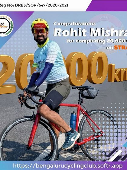 Congratulations to Rohit Mishra on this incredible achievement of completing 20,000 kms on Strava.