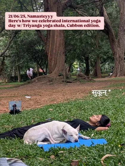 Sometimes the best moments are the unplanned ones. Here's a moment of pure 'sukun' (peace) during Savasana at our International Yoga Day session, with a furry friend joining in for the final rest.