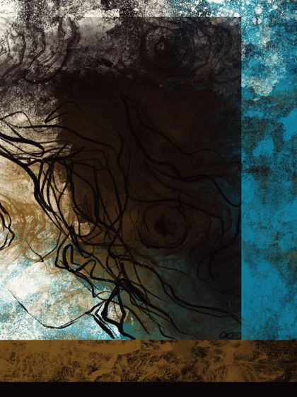 "Abstract 3," a digital painting where I had fun experimenting with textures and layers in Procreate. The piece balances organic lines with hard-edged geometric shapes.