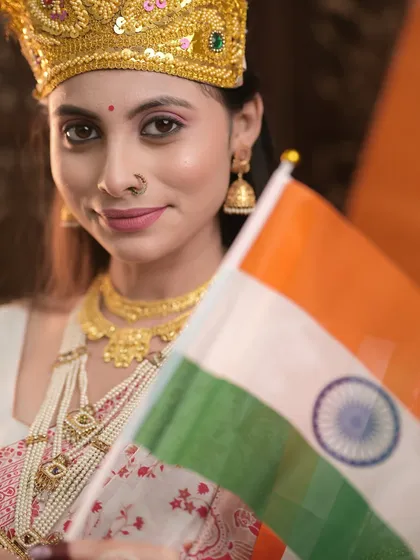 A close-up shot with the Indian flag, capturing the patriotic spirit.