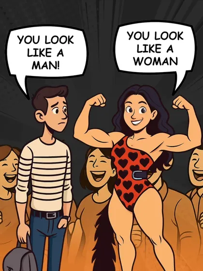 A strong message for strong females. A man should carry a strong, muscular structure. This is a commentary on modern standards and a celebration of strength for both men and women.