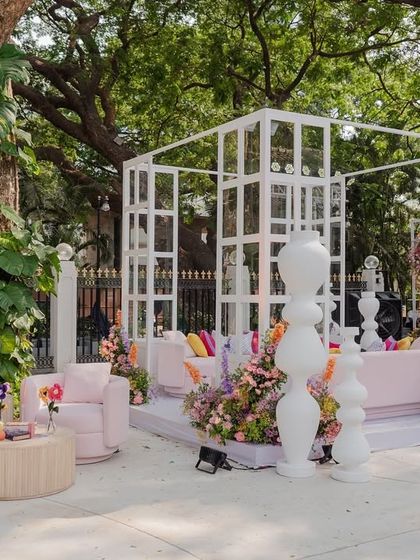 Another view of the modern lounge pods, showing how these semi-private seating areas were integrated into the overall event design.