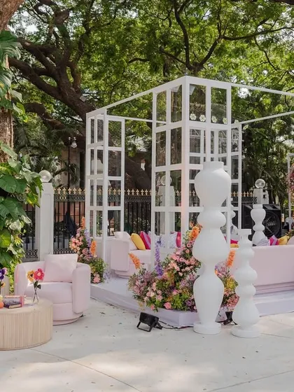 Another view of the modern lounge pods, showing how these semi-private seating areas were integrated into the overall event design.