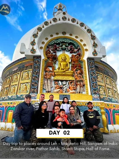 Day 2 of the Ladakh itinerary is for local sightseeing around Leh. We cover Magnetic Hill, the Sangam, Pathar Sahib Gurudwara, and Shanti Stupa.