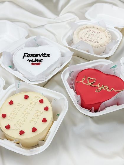 A selection of our Valentine's Day bento cakes. Each one is handcrafted with love and can be customized to make your day extra special.