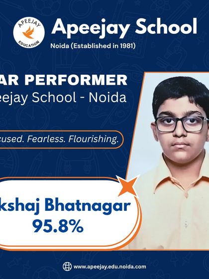 Akshaj Bhatnagar of Class 8 has showcased great discipline and self-belief, scoring 95.8%. He carries a mindset of excellence as he moves to the next grade.