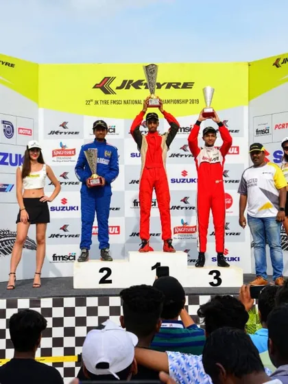 Our driver Mihir Avalakki on the podium at the JK Tyre FMSCI National Racing Championship 2019, marking a successful debut season in Formula LGB.