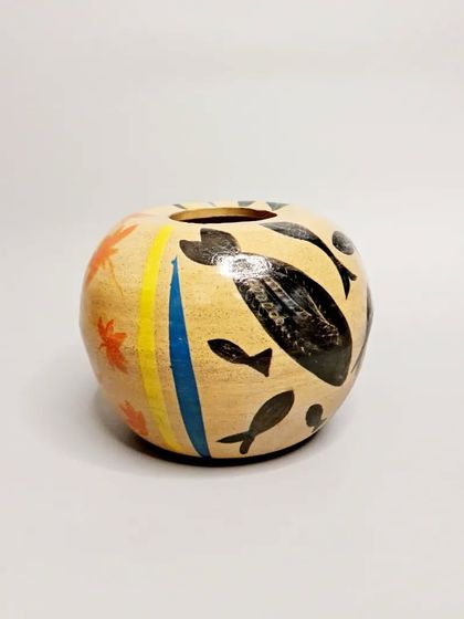 A third piece from the Clay in Common project, this one with a playful fish motif. It was an honor to have my work displayed at the India Art Fair.