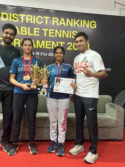 A proud moment with our U-19 winner Ananya Chande and U-13 finalist Sara Ramaiya at the 1st District Ranking Tournament. We celebrate the success of our players at every level.