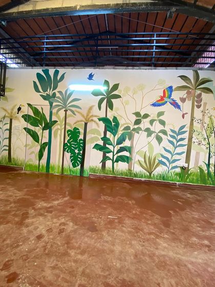 Some happy moments from a project in Chitradurga. We loved working on this tropical mural in such a beautiful, open setting.