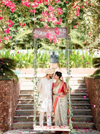 Creating whimsical and romantic photo opportunities is one of our passions. This beautiful floral swing, set against a backdrop of bougainvillea, provided the perfect spot for the couple to capture a cherished memory on their special day.