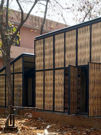 The cluster of modules at the Artist Residency taking shape. The design consists of several small, interconnected pavilions rather than a single large building, which helps break down the scale and allows the landscape to weave through the spaces.