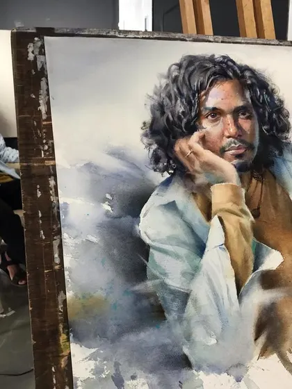The final painting next to the model. This was a 3-hour live session, which allowed for a high level of detail and finish.