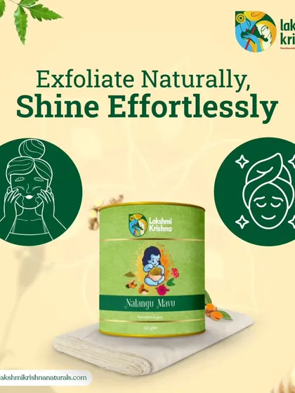 A duplicate of image 93, this graphic again shows how you can exfoliate naturally and shine effortlessly with our traditional herbal bath powder.