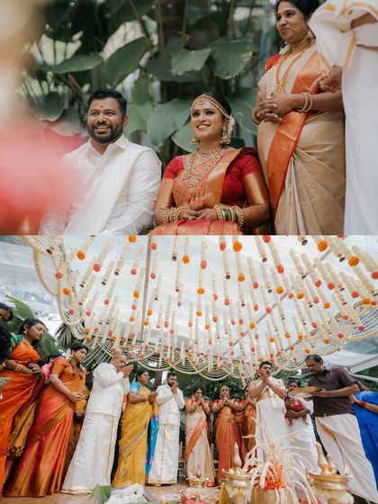 I have had the honor of hosting many beautiful South Indian weddings. The lush greenery and traditional decor elements, like floral arrangements and brass lamps, create an authentic and sacred atmosphere for the ceremony.