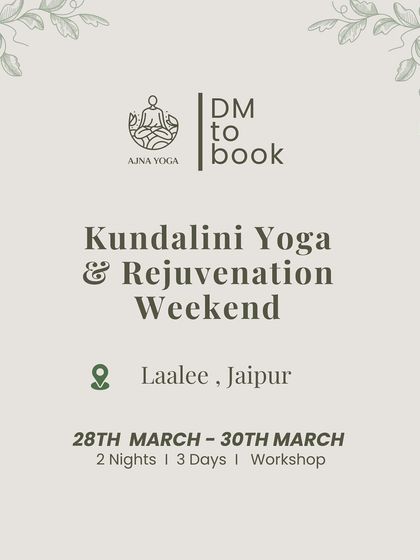 "DM to book" for our Jaipur rejuvenation weekend. This simple graphic encourages direct communication for those ready to join the journey.