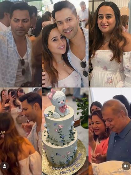 It was a joy to design this delicate teddy bear cake for Varun Dhawan and Natasha Dalal's baby shower. The two-tiered buttercream cake is decorated with hand-painted wildflowers, celebrating their new beginning.