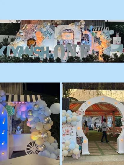 A fun-filled carnival theme for a first birthday, complete with a custom entrance arch and candy cart.