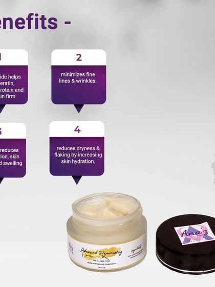 The benefits of my night cream include building keratin with niacinamide, minimizing fine lines, and reducing dryness with green tea extract.