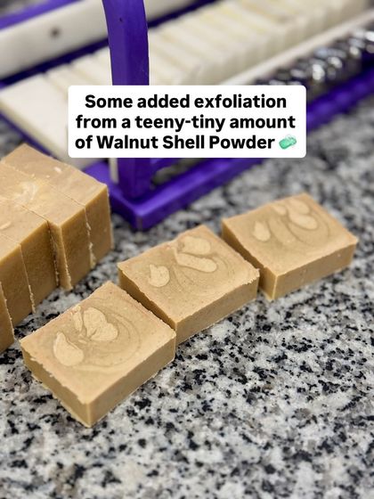 These custom Sandalwood soaps have a teeny-tiny amount of Walnut Shell Powder for some added exfoliation.