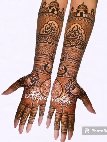 A new bridal creation featuring royal architecture and peacock motifs, perfect for a 2024 bride.