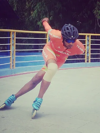 In the zone. A practice session where I focus on maintaining the correct low posture for maximum speed and efficiency, a core technique we teach all our competitive skaters.