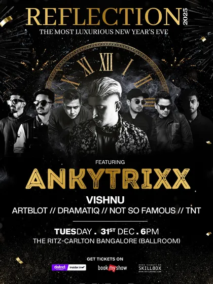 Kicking off the new year at one of the most luxurious venues, The Ritz-Carlton Bangalore. This poster captures the scale of our 'Reflection 2025' New Year's Eve event, where I shared the stage with top artists like Ankytrixx.