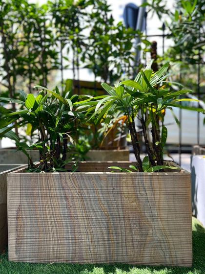 This planter from our Stone Series features a beautiful wood-grain-like texture in the stone. It's perfect for creating clean lines in a garden design while maintaining an organic, natural feel.