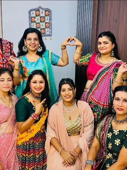 A lovely group of ladies enjoying the Navratri celebration at the studio. The sense of community is palpable.