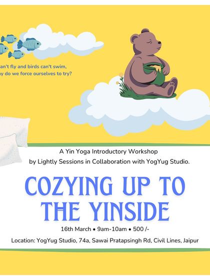 A poster for my "Cozying Up to the Yinside" introductory workshop in Jaipur. The illustration captures the gentle, accepting nature of the practice.