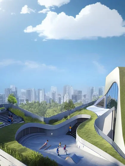 A conceptual exploration of a terraced public space, where the building's form creates skate parks and amphitheatres integrated with green roofs…