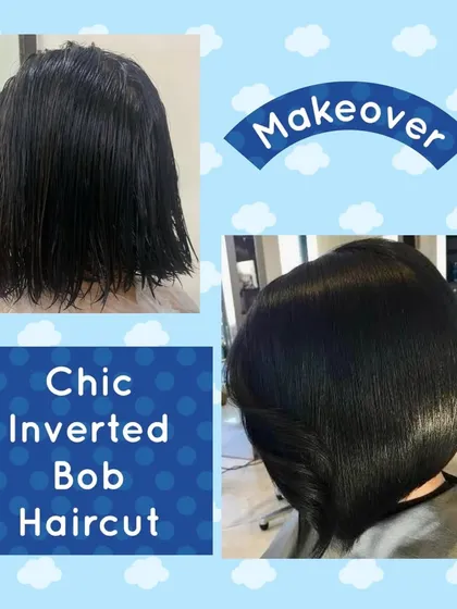 A classic and chic inverted bob haircut. This style is shorter in the back and longer in the front, creating a sharp, geometric line that is both modern and timeless.