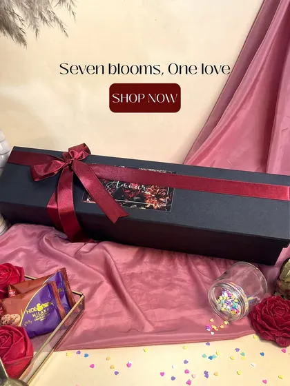 Seven blooms, one love. The 7 Roses Candle comes in this sleek, premium black box, making it a truly luxurious and romantic gift.