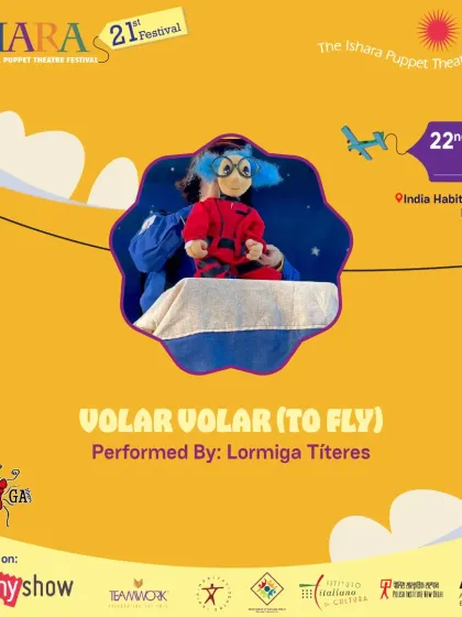 The poster for 'Volar Volar (To Fly)' from Mexico. The design, featuring the puppet Greta against a starry sky, invites audiences on a beautiful and thought-provoking journey.