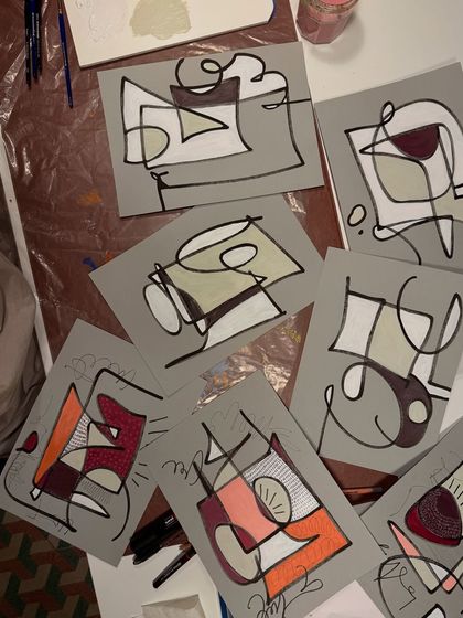 A collection of my abstract studies on grey paper. I drew something random and just painted, without worrying about what it was supposed to be. It was a step toward unconditioning my mind.