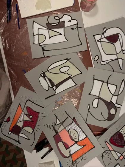 A collection of my abstract studies on grey paper. I drew something random and just painted, without worrying about what it was supposed to be. It was a step toward unconditioning my mind.