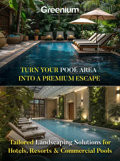 I design premium poolside escapes for both homes and commercial properties like hotels and resorts. This image shows two examples of how I blend lush plants, elegant loungers, and smart lighting to create a tailored, luxurious atmosphere.